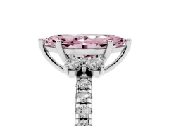 Fancy Pink Marquise Cut Diamond Three-Stone Pavé Ring Set in Platinum with Prong Setting