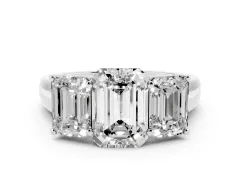 Emerald Cut Diamond Three-Stone Ring Set in White gold with Plain Polished Band
