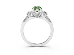 Fancy Green Pear Cut Diamond Three-Stone Ring Set in Silver with Pavé Band and Smaller Side Stones