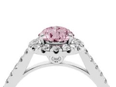 Fancy Pink Pear Cut Diamond Pavé Halo Engagement Ring Set in Silver with Pavé Band and Prong Setting