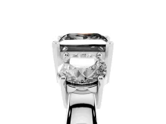 Fancy Black Princess Cut Diamond Three-Stone Ring Set in Platinum with Round Side Stones and Classic Band