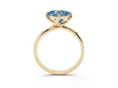 Fancy Blue Princess Cut Diamond Solitaire Engagement Ring Set in Yellow gold with Classic Plain Band