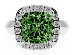 Fancy Green Cushion Cut Diamond Halo Solitaire Engagement Ring Set in Silver with Square Band and Prong Setting