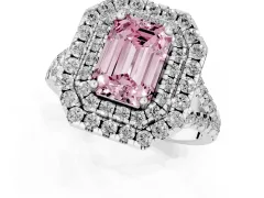 Fancy Pink Emerald Cut Diamond Double Halo Ring Set in Silver with Pavé Split Shank and Prong Setting