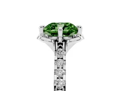 Fancy Green Cushion Cut Diamond Solitaire Ring Set in White gold with Pavé Band and Floral Prong Setting