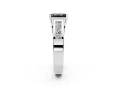 Fancy Black Emerald Cut Diamond Solitaire Ring Set in Silver with Channel-Set Accent Stones and Prong Setting