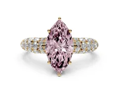 Fancy Pink Marquise Cut Diamond Pavé Band Solitaire Ring Set in Yellow gold with Close-Set Accent Stones and Prong Setting