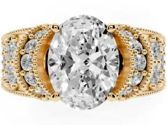 Oval Cut Diamond Milgrain Halo Pavé Engagement Ring Set in Yellow gold with Prong Setting