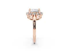 Princess Cut Diamond Halo Cluster Engagement Ring Set in Rose gold with Polished Band and Prong Setting