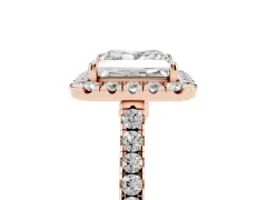 Princess Cut Diamond Halo Pavé Engagement Ring Set in Rose gold with Prong Setting