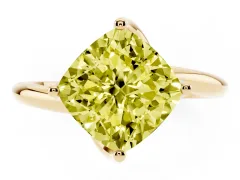 Fancy Yellow Cushion Cut Diamond Solitaire Engagement Ring Set in Yellow gold with Classic Plain Band