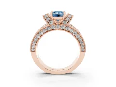 Fancy Blue Emerald Cut Diamond Milgrain Halo Pavé Engagement Ring Set in Rose gold with Prong Setting