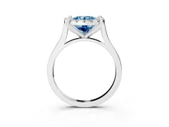 Fancy Blue Round Cut Diamond Cluster Halo Solitaire Ring Set in White gold with Prong Setting