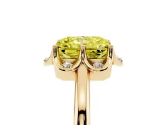 Fancy Yellow Radiant Cut Diamond Round Cluster Halo Ring Set in Yellow gold with Solitaire Band and Prong Setting