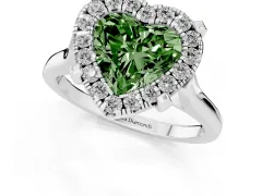 Fancy Green Heart Cut Diamond Cluster Halo Solitaire Ring Set in White gold with Prong Setting