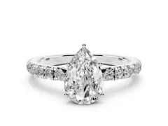 Pear Cut Diamond Pavé Solitaire Engagement Ring Set in White gold with Prong Setting