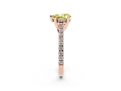 Fancy Yellow Pear Cut Diamond Solitaire Ring Set in Rose gold with Brilliant Pavé Band and Prong Setting