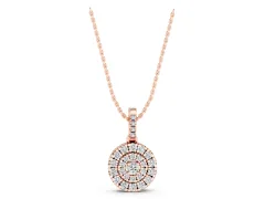 Round Diamond Double Halo Pendant Set in Rose gold with Allover Pavé