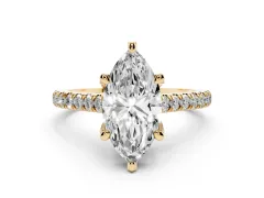 Marquise Cut Diamond Solitaire Ring Set in Yellow gold with Brilliant Pavé Band and Prong Setting