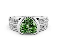 Fancy Green Heart Cut Diamond Wide Channel Set Band Ring Set in Silver with Bezel Setting