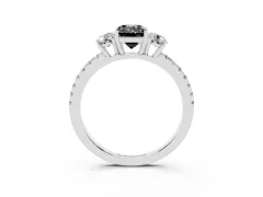 Fancy Black Emerald Cut Diamond Three-Stone Ring Set in Platinum with Pavé Band and Graduated Sides