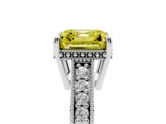 Fancy Yellow Asscher Cut Diamond Solitaire Pavé Milgrain Engagement Ring Set in Silver with Prong Setting