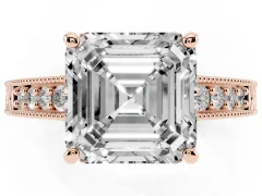 Asscher Cut Diamond Solitaire Pavé Milgrain Engagement Ring Set in Rose gold with Prong Setting