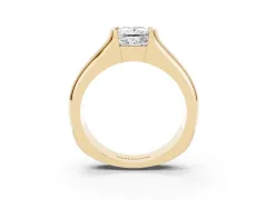 Princess Cut Diamond Bezel Solitaire Ring Set in Yellow gold with Wide Band