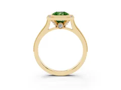 Fancy Green Radiant Cut Diamond Halo Milgrain Pavé Band Ring Set in Yellow gold with Prong Setting