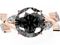 Fancy Black Round Cut Diamond Solitaire Ring Set in Rose gold with Twisted Marquise Accent Band
