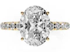 Oval Cut Diamond Pavé Solitaire Engagement Ring Set in Yellow gold with Prong Setting