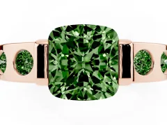 Fancy Green Cushion Cut Diamond Channel-Set Band Ring Set in Rose gold with Bezel Prong Setting