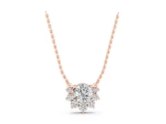 Round Cluster Diamond Pendant Set in Rose gold with Prong-Set Halo Ring