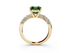 Fancy Green Asscher Cut Diamond Pavé Band Solitaire Ring Set in Yellow gold with Close-Set Accent Stones and Prong Setting