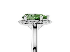 Fancy Green Pear Cut Diamond Halo Engagement Ring Set in Silver with Pavé Band and Rising Shoulders
