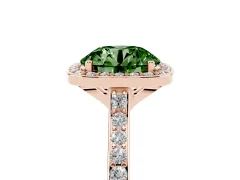 Fancy Green Round Cut Diamond Halo Engagement Ring Set in Rose gold with Round Pavé Shoulders and Heart Gallery