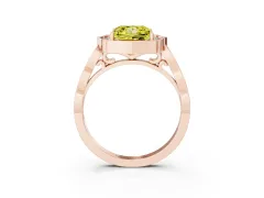 Fancy Yellow Princess Cut Diamond Halo Engagement Ring Set in Rose gold with Milgrain Band and Prong Setting