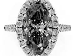 Fancy Black Marquise Cut Diamond Halo Pavé Engagement Ring Set in Silver with Prong Setting