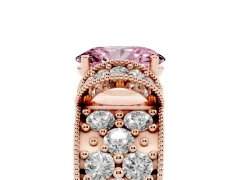 Fancy Pink Oval Cut Diamond Milgrain Halo Pavé Engagement Ring Set in Rose gold with Prong Setting