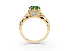 Fancy Green Heart Cut Diamond Leaf-Inspired Engagement Ring Set in Yellow gold with Round Accents