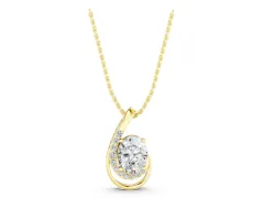 Round Diamond Swirl Pendant Set in Yellow gold with Prong-Set Center and Polished Wrap