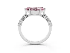 Fancy Pink Marquise Cut Diamond Ring Set in Silver with Scattered Round Accents
