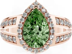 Fancy Green Pear Cut Diamond Halo Ring Set in Rose gold with Double Pavé Split Shank