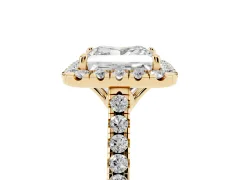 Princess Cut Diamond Pavé Halo Engagement Ring Set in Yellow gold with Pavé Band and Prong Setting