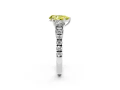 Fancy Yellow Pear Cut Diamond Three-Stone Ring Set in Silver with Round Side Stones and Delicate Pavé Band
