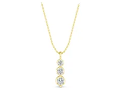 Three-Stone Round Diamond Cascade Drop Pendant Set in Yellow gold with Prong Setting