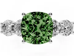 Fancy Green Cushion Cut Diamond Five-Stone Prong Set Ring Set in White gold with Classic Band