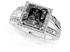 Fancy Black Princess Cut Diamond Halo Ring Set in White gold with Double Pavé Split Shank