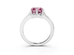 Fancy Pink Asscher Cut Diamond Round Cluster Halo Ring Set in White gold with Solitaire Band and Prong Setting