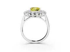 Fancy Yellow Princess Cut Diamond Floral Double Halo Ring Set in White gold with Round Petals